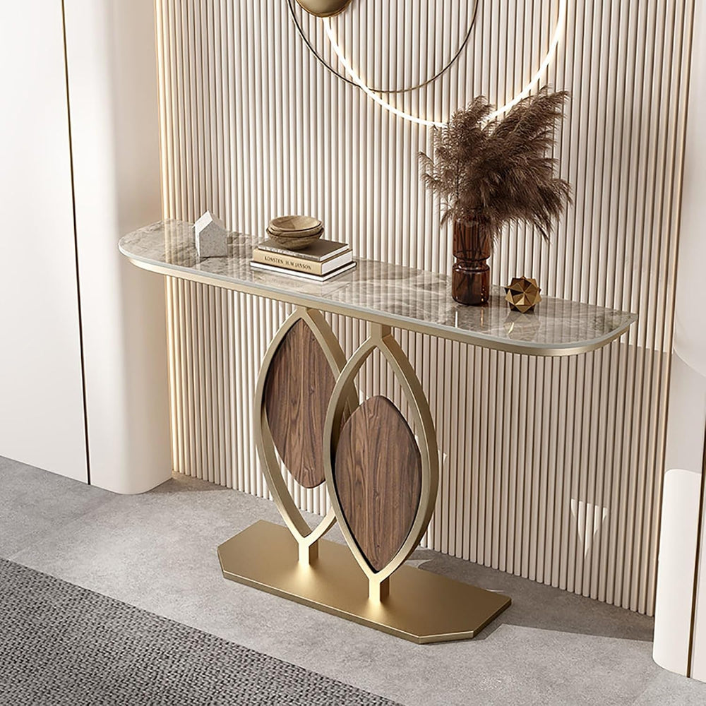 Modern Console Table Rock Panel with Metal Frame Decorative Table for Living ...