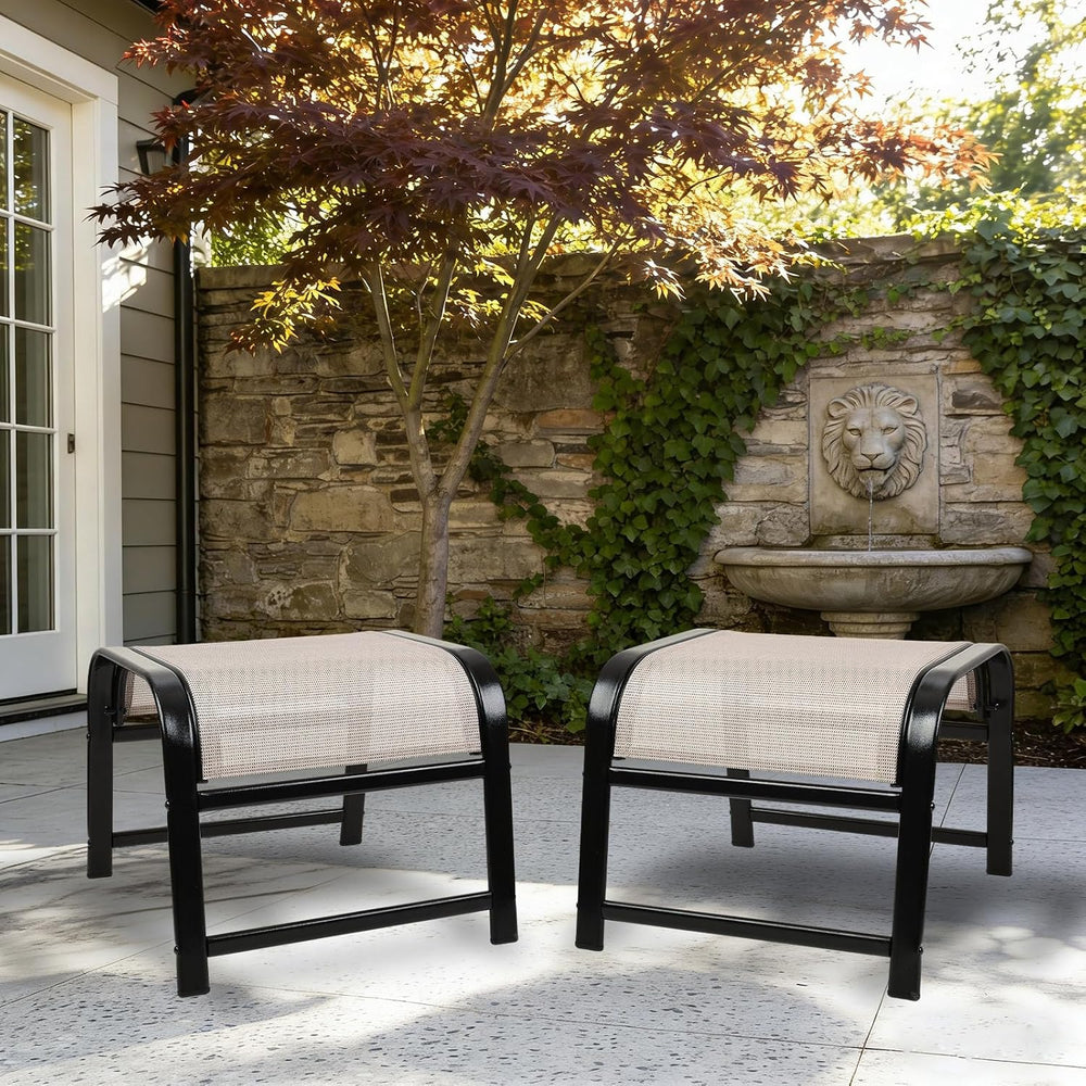 Patio Outdoor Footstool 2 Set, Sturdy Textile Stackable Ottoman Small Seat fo...