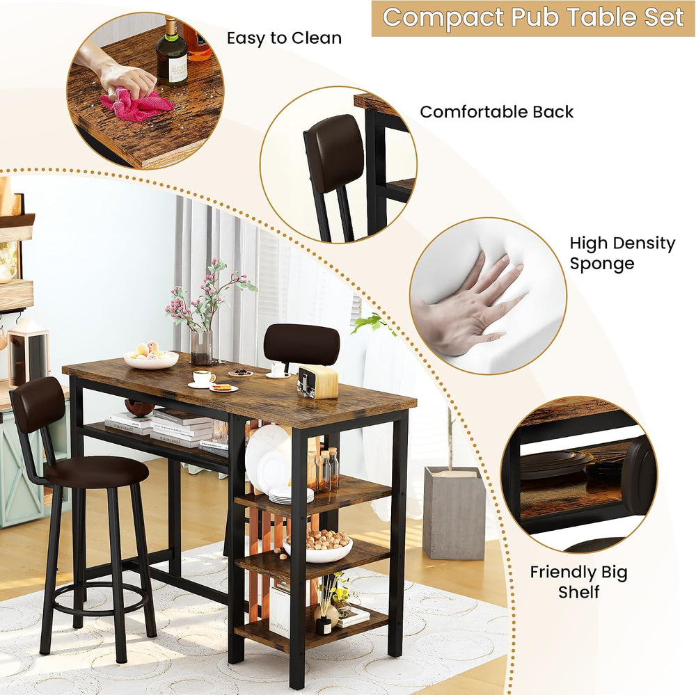 Bar Table and Chairs Set, 47'' Counter Height Dining Table Set with S...