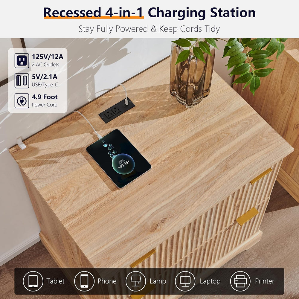 30"File Cabinet W/Charging Station, w/Files Hanging Rod for Letter/Legal...
