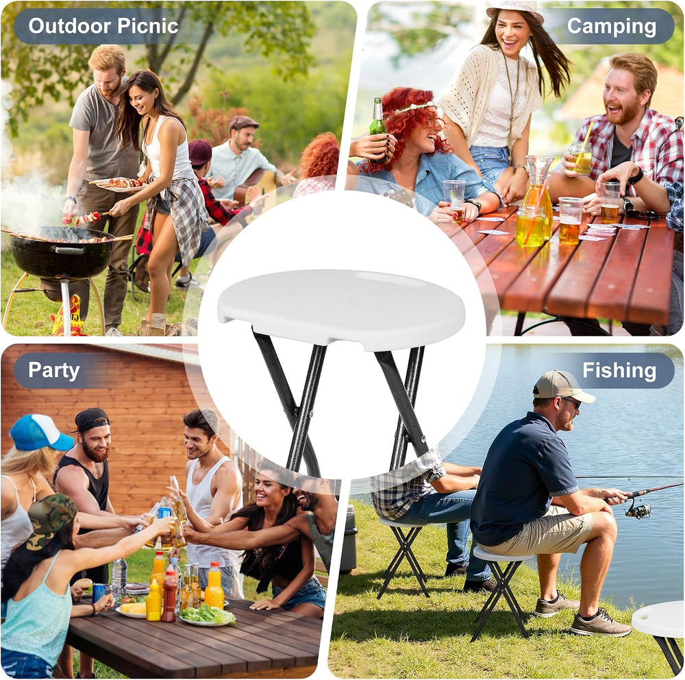 VECELO Folding Stool 18" with Handle, Solid Bottom Support, Iron X-Frame...
