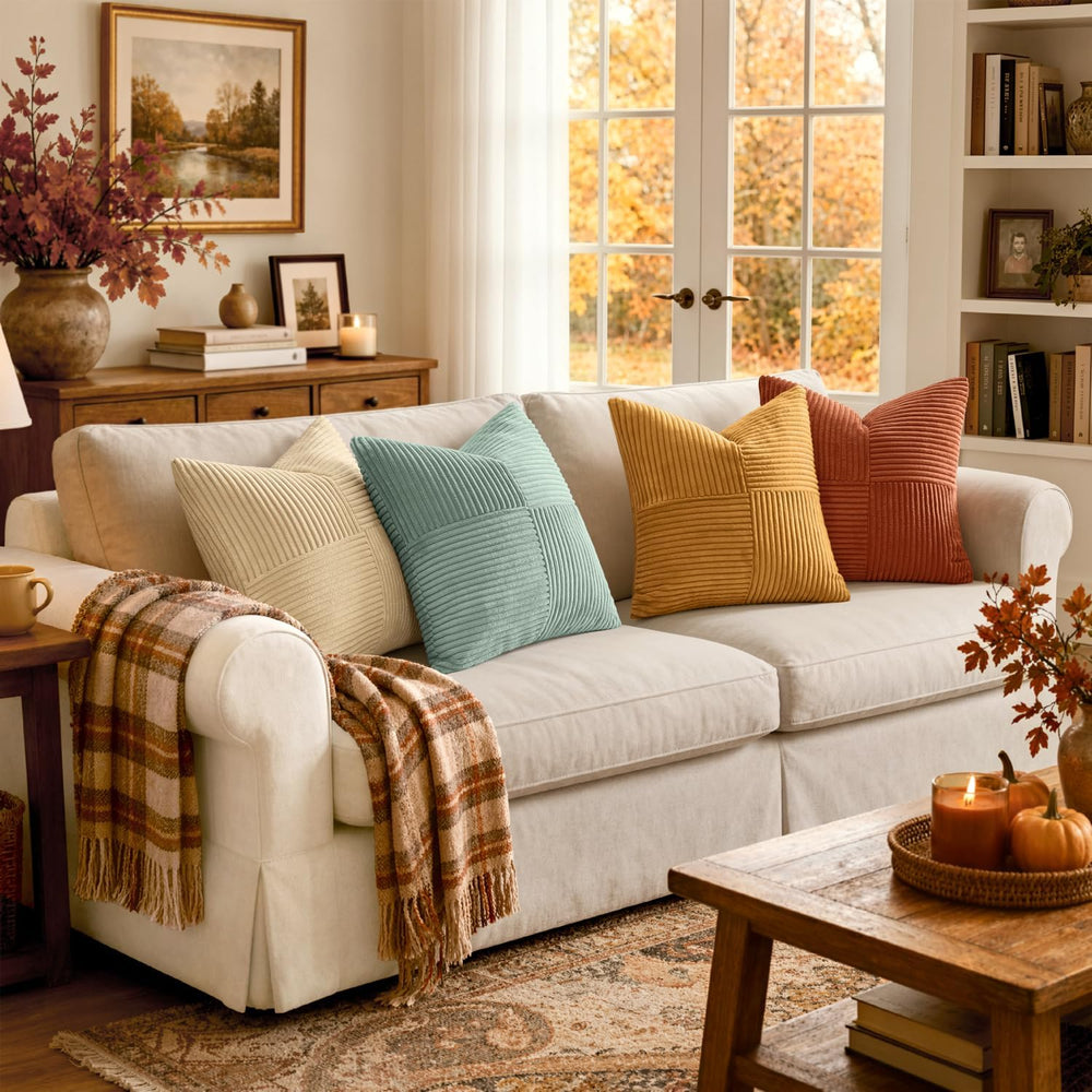 MIULEE Fall Teal-Orange Decorative Throw Pillow Covers 20x20 Inch Set of 4 Bo...