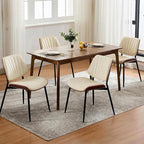 Garvee Dining Chairs Set of 2, Mid-Century Modern Upholstered Retro PU Leather Kitchen Chairs with Walnut Bentwood Back and Metal Legs Adjustable Feet for Kitchen Dining Room, Beige Shell Strips