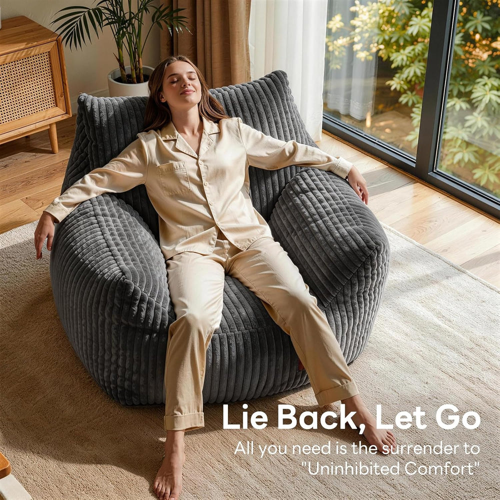 Giant Bean Bag Chair, Oversized Bean Bag Couch for Adults | Fluffy Corduroy B...