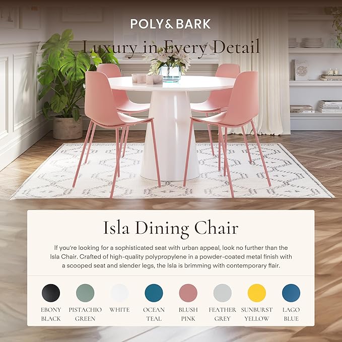 Poly & BARK Isla Modern Kitchen Chairs Set of 4 - Plastic Dining Chair with Metal Legs - Quick Assembly Simple Cafe Chairs Plastic for Indoor or Outdoor - Blush Pink