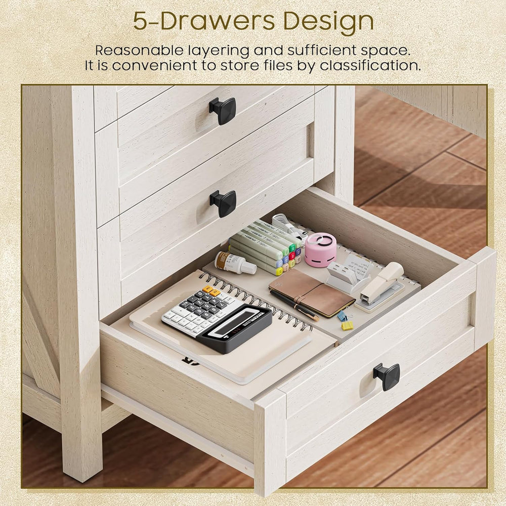 Halitaa 5 Drawer Small File Cabinet, Farmhouse Vertical Filing Cabinet | Unde...