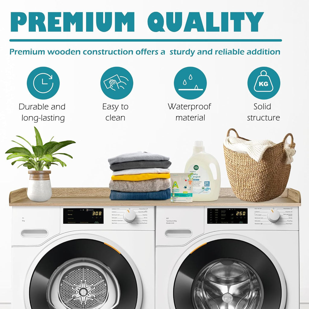 Royxen Laundry Countertop Solid Wood, Countertop for All Front-Loaded Washing Machine and Dryer, Extra Room for Laundry Room, White Oak