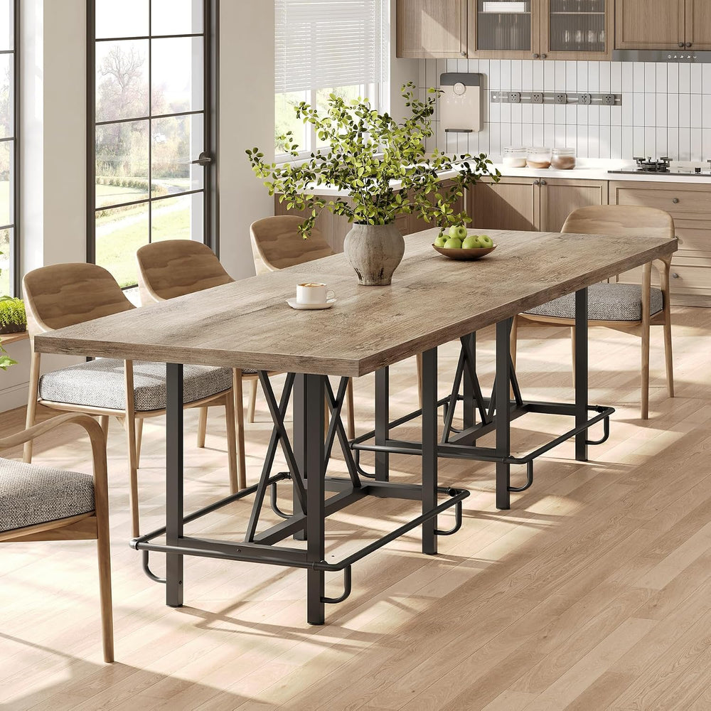 LITTLE TREE 63-Inch Industrial Bar Table with Metal Footrest, Counter Height ...