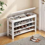 Shoe Rack Bench Seat Rubberwood 3-Tier Wooden Storage Bench 550lbs Compact Mid-Century Modern Design for Entryway, Hallway, Closet, Front Door Entrance, Foyer