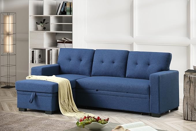 Devion Furniture Maison 4-in-1 Convertible L Shaped Couch with Pull Out Bed and Storage, Sectional Sleeper Sofa with Reversible Chaise for Living Room, Apartment, Bedroom, Office