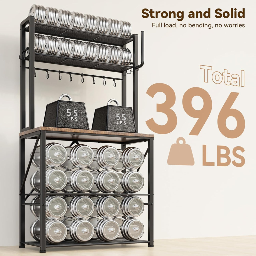 Coffee Bar, Bakers Rack with Storage, 25.6 Inches Microwave Stand, 5 Tier Kitchen Shelves Appliance Storage, 12 S Hooks Large Coffee Station for Spices, Pots and Pans, Rustic Brown