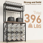 Coffee Bar, Bakers Rack with Storage, 25.6 Inches Microwave Stand, 5 Tier Kitchen Shelves Appliance Storage, 12 S Hooks Large Coffee Station for Spices, Pots and Pans, Rustic Brown