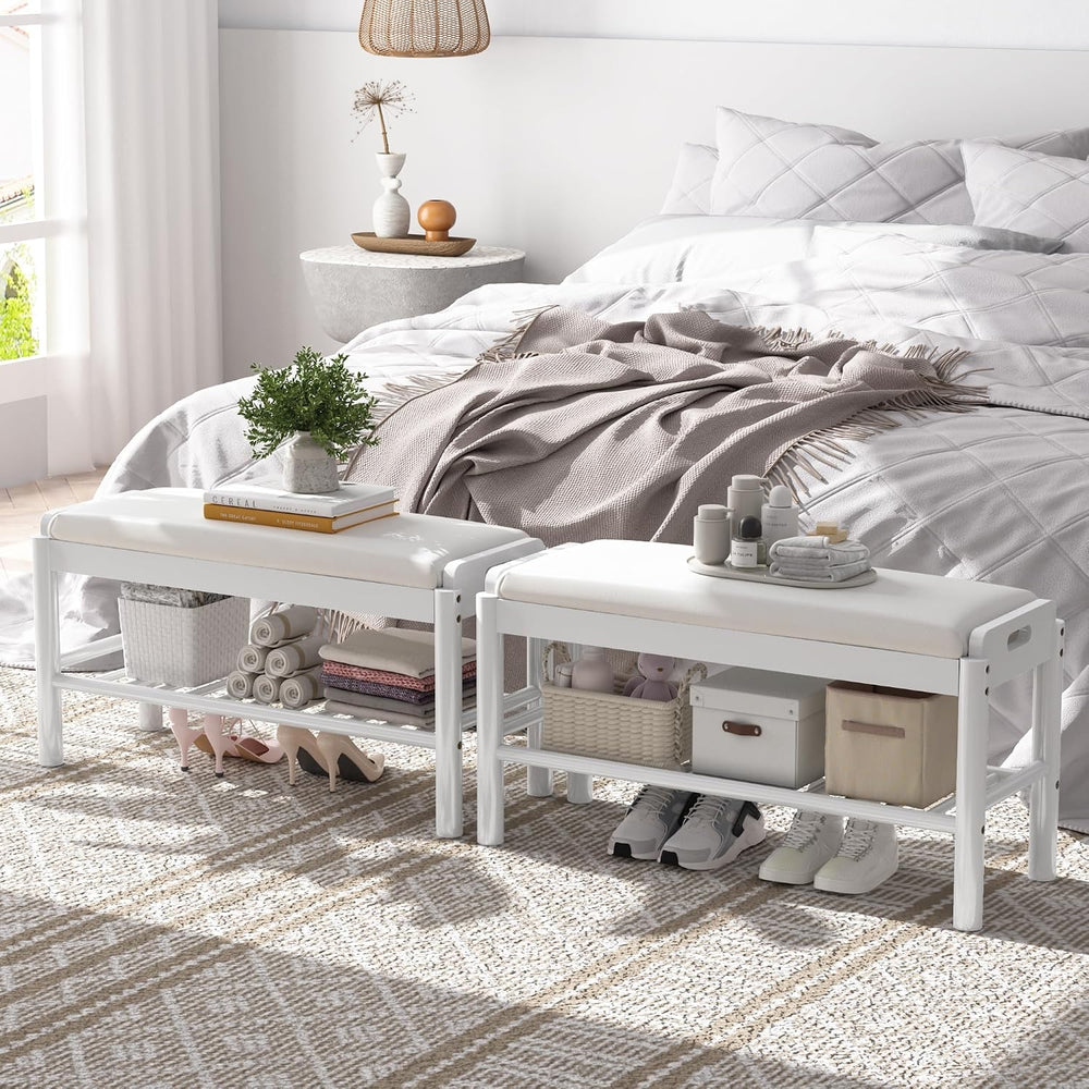 Shoe Storage Bench with Cushion - 2 Tier Shoe Rack for Front Door Entrance, W...