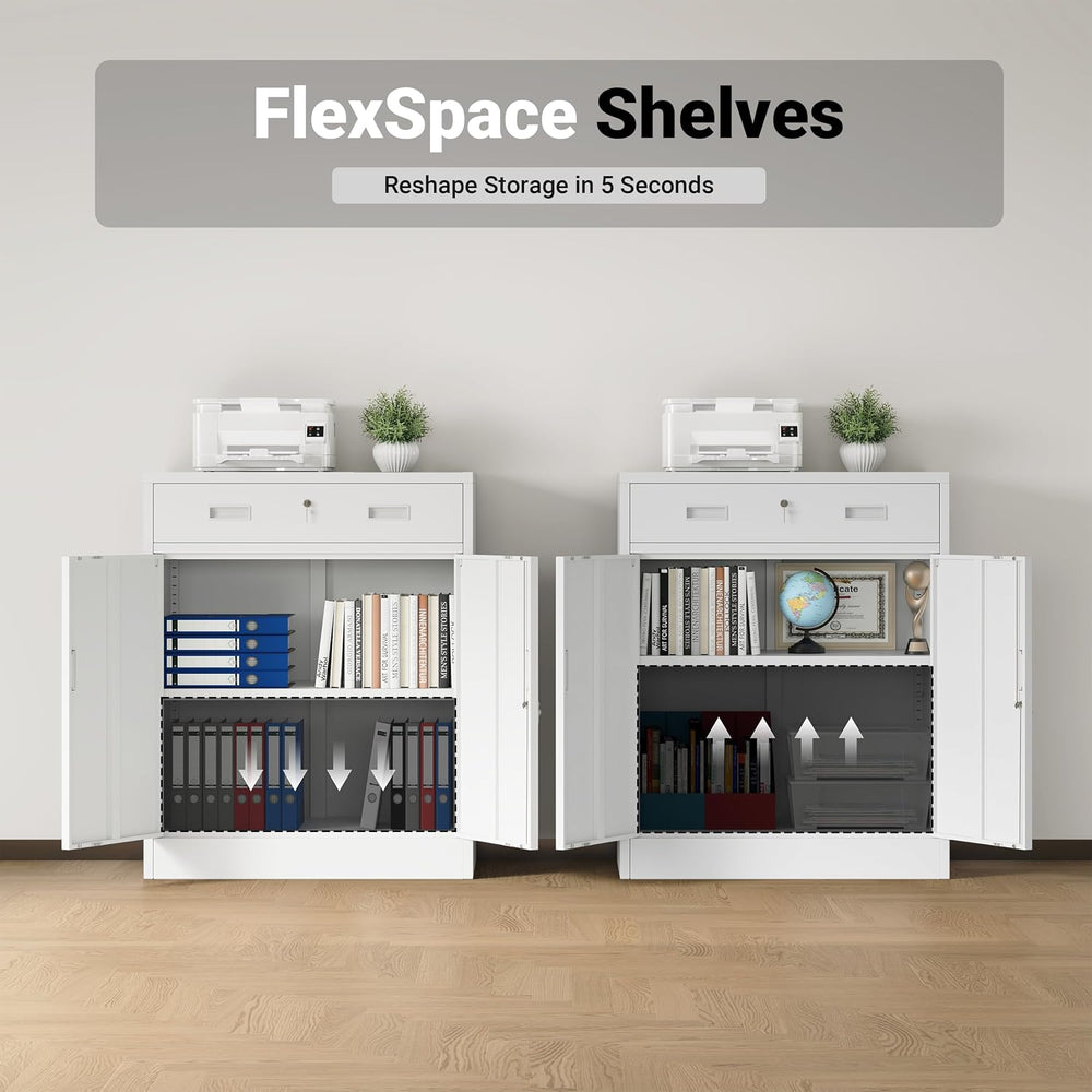 CJF Metal Storage Cabinet, Locking Storage Cabinet with 1 Drawer and Adjustab...