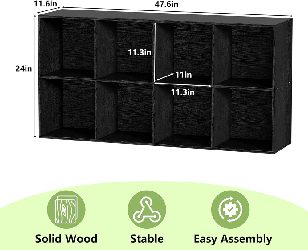 8 Cube Storage Organizer, 11 in Black Cube Shelf, Wood Cubby Storage Organize...