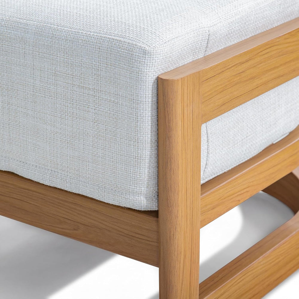 PEAK HOME FURNISHINGS Outdoor Patio Ottoman in Aluminum with Cushion, Teak Fi...