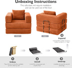 37.4in Convertible Sofa Bed, Corduroy Boneless Couch Bed, Futon Sleeper Sofa Pull Out Bed, Foldable Couch for Living Room Apartment, No Assembly Required