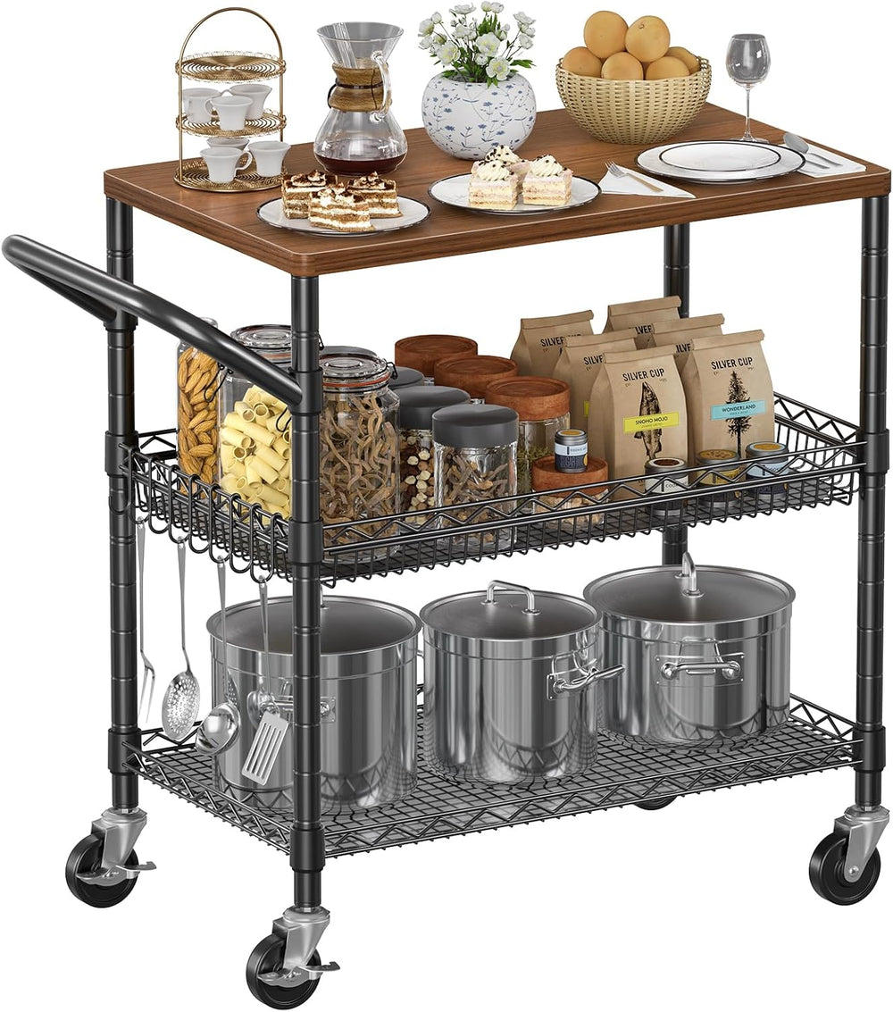 NTE Rolling Kitchen Carts on Wheels, 650Lbs Capacity 3 Tier Utility Cart with...