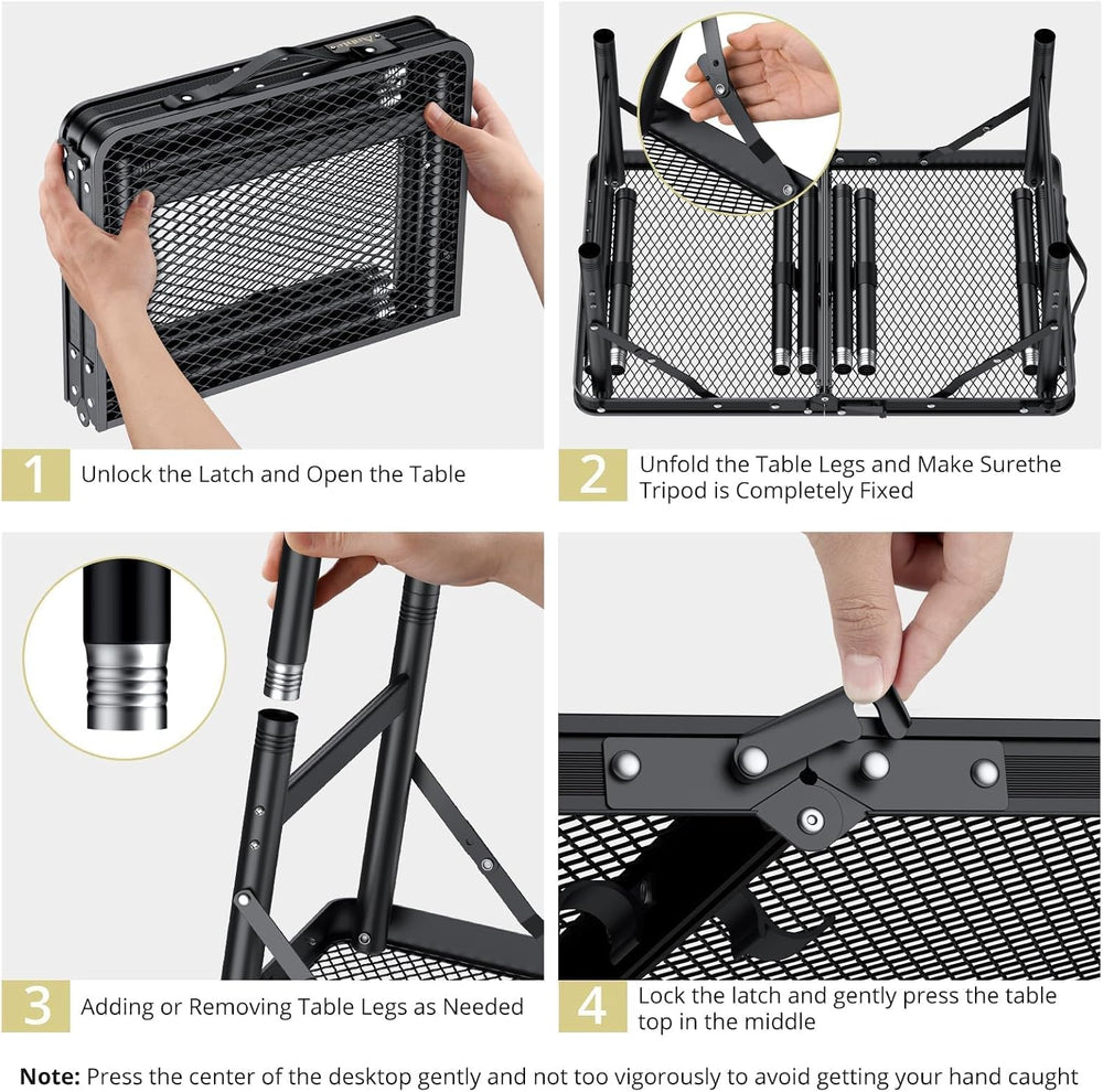 Anbte 2ft Folding Camping Grill Table Max 29.5", 3 Adjustable Height, Bl...