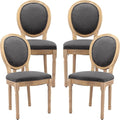 French Country Dining Chairs Set of 4, Gray Kitchen & Dining Room Chairs, Linen Upholstered, Wood Legs, Sillas De Comedor (Fabric, Grey, 4Pcs)