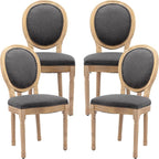 French Country Dining Chairs Set of 4, Gray Kitchen & Dining Room Chairs, Linen Upholstered, Wood Legs, Sillas De Comedor (Fabric, Grey, 4Pcs)