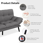Convertible Futon Sofa Bed,Grey Linen Modern Futon Couch,Memory Foam Loveseat Sleeper Recliner,Detachable Cushion,Adjustable Backrest & Armrest,Couch for Living Room,Office,Apartment