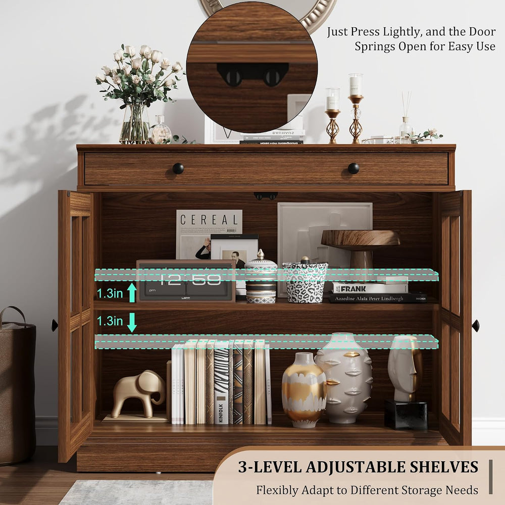 Garvee Sideboard Buffet Cabinet with Glass Doors and Adjustable Shelves