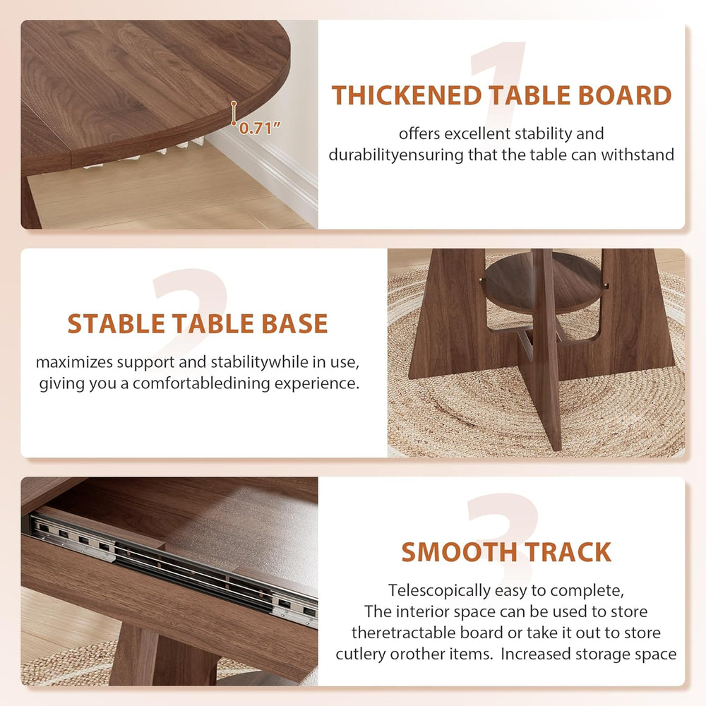 Extendable Round Dining Table for 4-8, 43.3in-59in Modern Kitchen Dining Tabl...