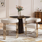 Set of 2 Modern White Boucle Dining Chairs with Gold Metal Legs, Mid Century Accent Upholstered Barrel Armchairs with Open-Back for Kitchen, Dining Room, Living Room, Apartment