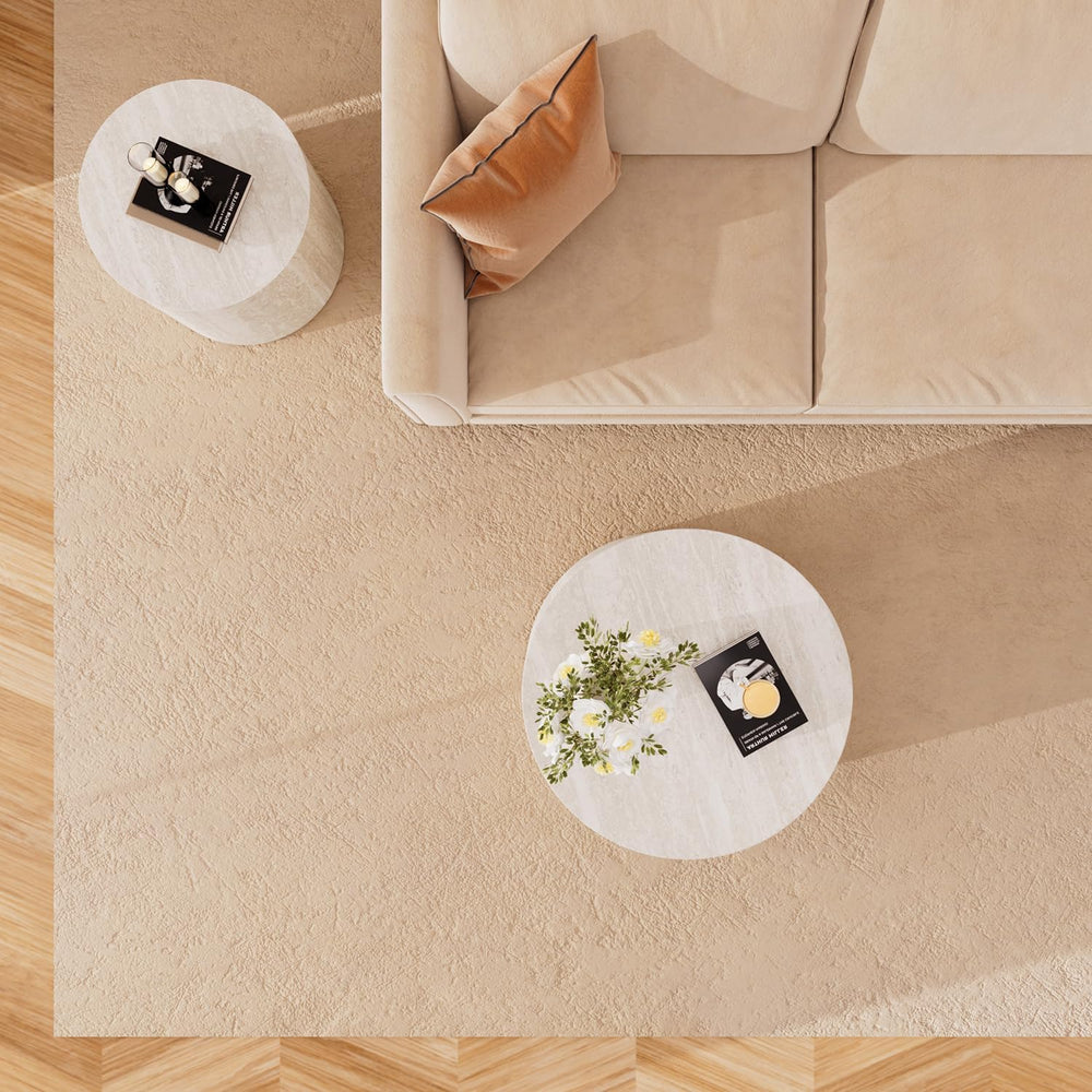 2-Piece Round Nesting Coffee Table Set with Travertine Texture, Modern Stacka...