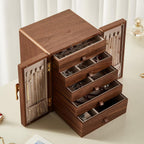 CHOSIN Black Walnut Wooden Jewelry Box 5 Layer Large Wood Jewelry Organizer Brass Handle for Necklaces Rings Earrings Watches Storage Christmas Gifts(7.9x8.7x10.0inches)