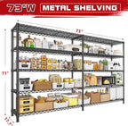 REIBII 73''W Storage Shelves Load 1650 LBS Metal Shelving 5-Tier Adjustable Heavy Duty Metal Shelves Wire Shelving Unit for Wire Shelf for Industrial Garage Pantry Kitchen,17.7"D x 73"W x 71"H, 2PCS