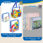 18 Packs Large Toy Storage Bags with Labels, Clear PVC Bags Travel Waterproof Kids Toy Organizer Bags with Zipper for Building Blocks Puzzle Kids Books (Blue-3 Size)
