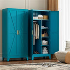 71" Tall Metal Wardrobe Closet with Adjustable Shelves and Hanging Rod, 2 Doors Office Storage Locker Cabinet for Home, Office, Bedroom, Laundry Room, Blue