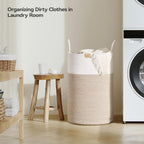 Laundry Hamper 75L,Large Laundry Basket for Clothes,Decorative Storage Basket for Blankets,Cotton Rope Woven basket for bedroom,Brown White