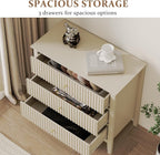 RoyalCraft Beige Fluted 3 Drawer Dresser, 32 inch Wide Dresser Nightstand for Bedroom, Modern Wood Chest of Drawers, Large Painted Nightstand with 3 Drawers for Closet, Hallway, Entryway