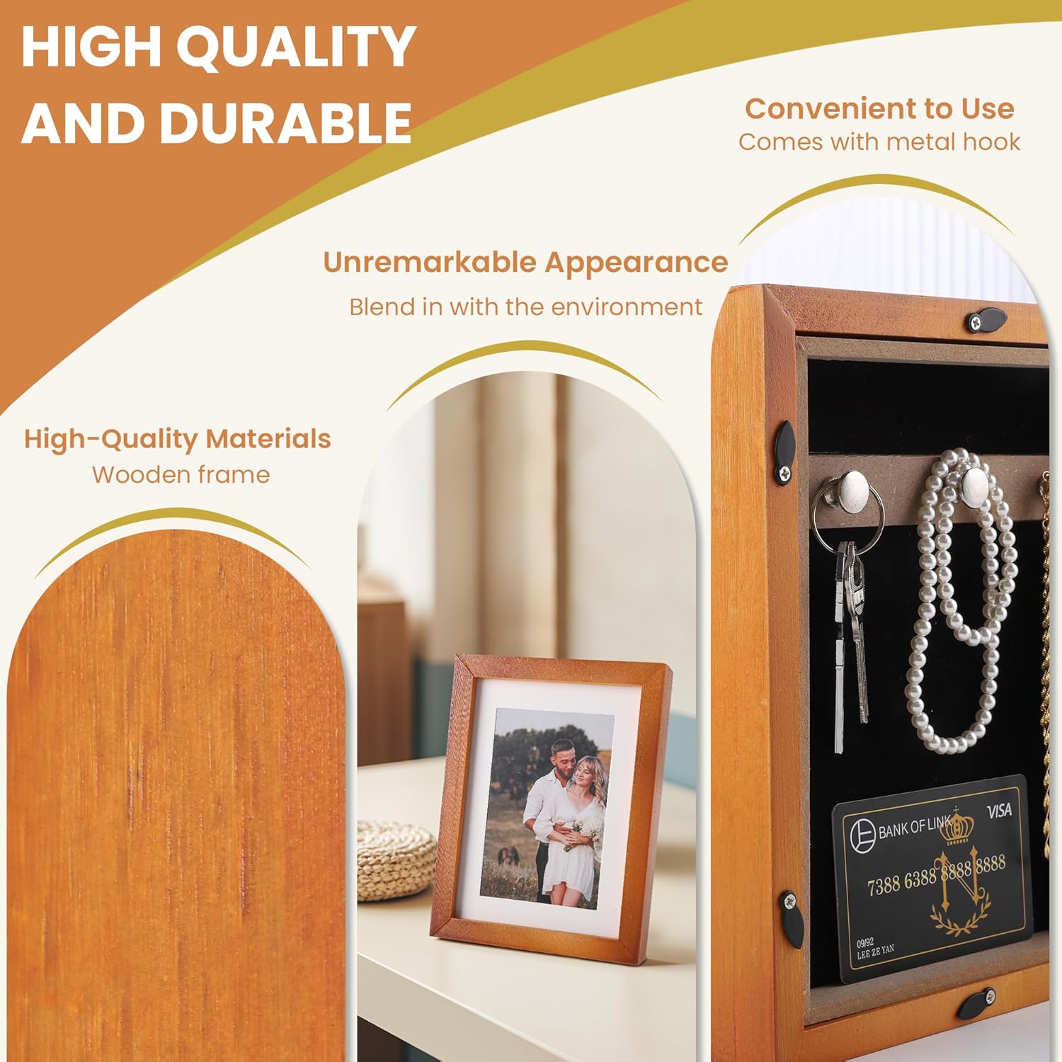 Diversion Safe 6.5"x8.5" Picture Frame Safe with Secret Compartment for Valuables, Hidden Storage Picture Frame with Hooks, Wall-Mounted Secret Storage Box for Bedrooms, Living Rooms, and Offices