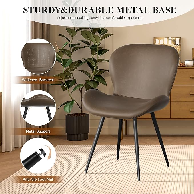 Nalupatio Dining Chairs Set of 6, Modern Dining Room Chairs Comfy Backrest Thick Upholstered Kitchen Chairs 19IN Height with Metal Legs Coffee（Pu Leather）