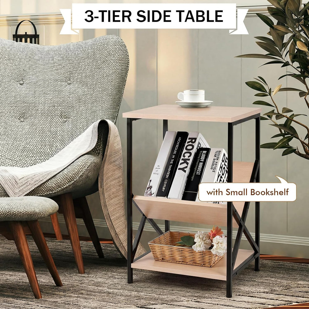 Tangkula Industrial Side Table, 3-Tier Accent End Table with Small Book Recor...