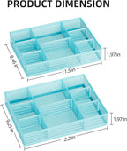 Marbrasse 2 Pack Desk Drawer Organizer, Mesh Drawer Organizer Tray with 8 Adjustable Compartments, Desk Organizers and Accessories, 5 Dividers Drawer for Office Supplies, Makeup & Vanity (Blue)