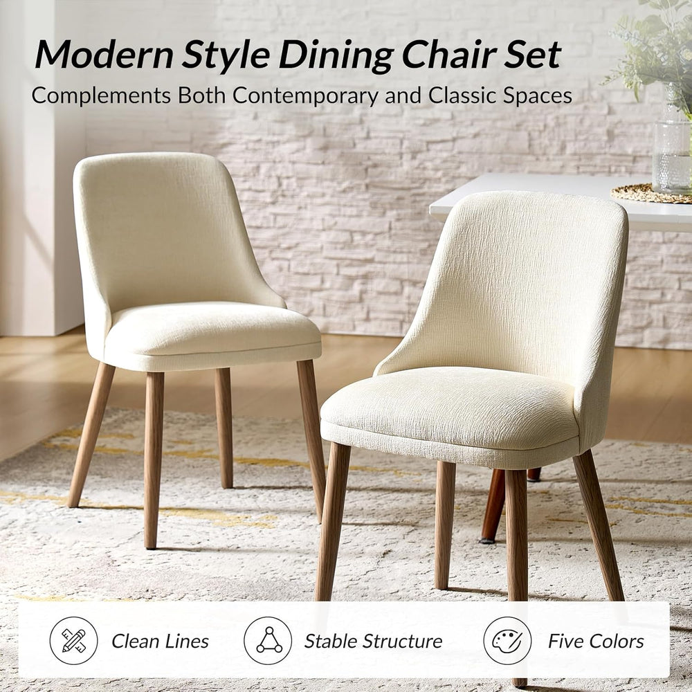 HULALA HOME Dining Chairs Set of 2, Ivory Fabric Upholstered Dining Room Chai...