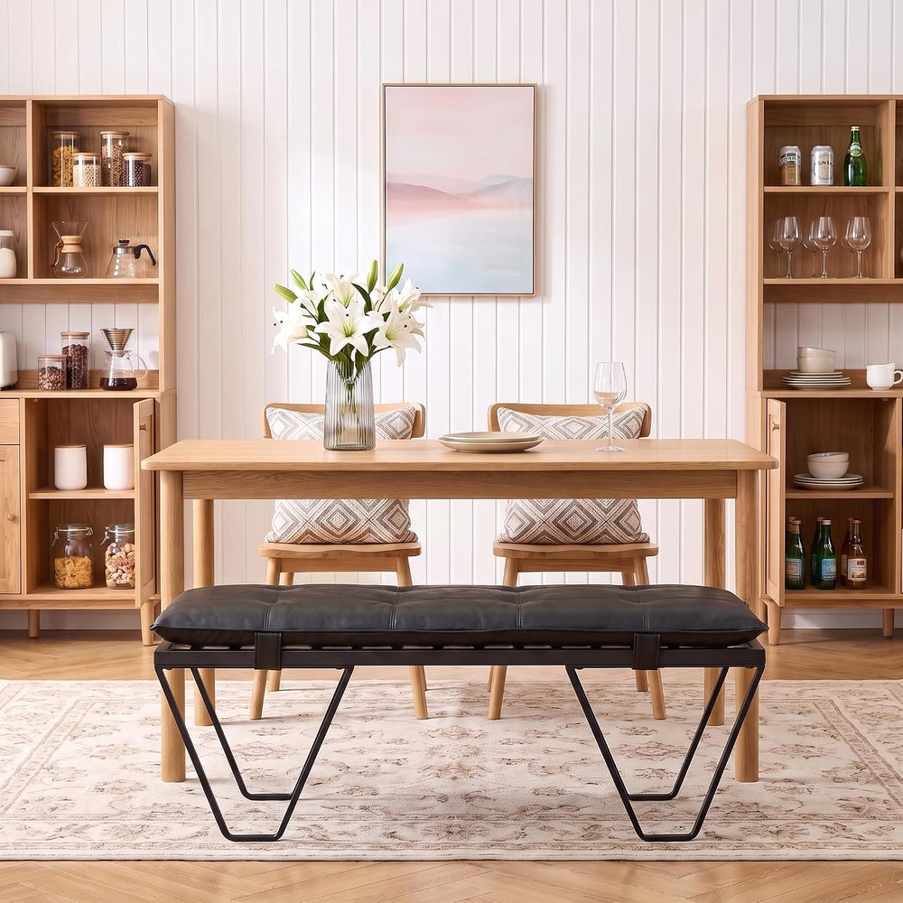 CIMOTA 49" PU Leather Entryway Bench, Upholstered End of Bed Bench, Blac...