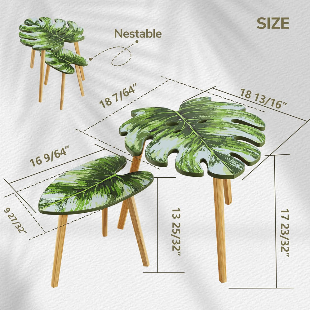 BAMEOS Monstera Leaf Nesting Tables Set of 2, Small Side Tables f Set with Le...