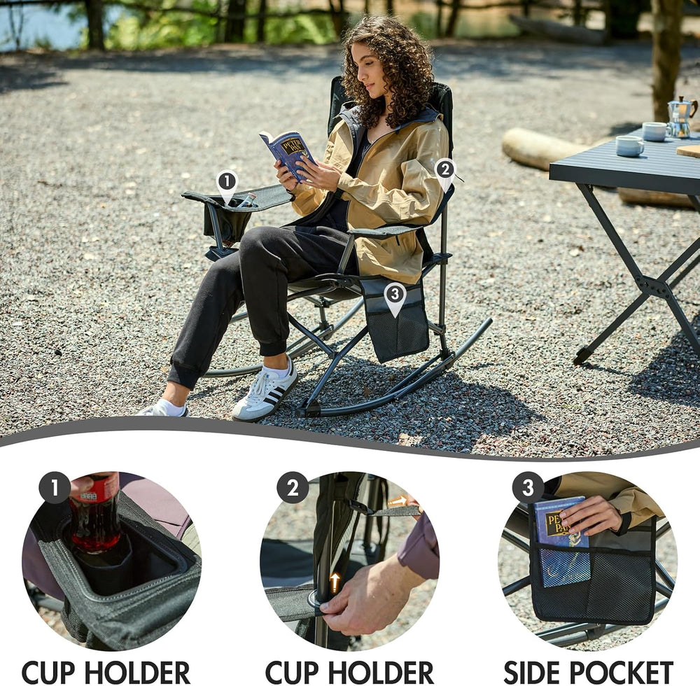 Portal Outdoor Rocking Chair Camping Folding Portable Rocker with Cup Holder ...