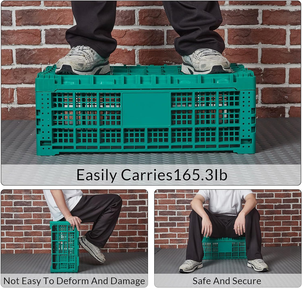 Collapsible Storage Crates, 52 Liter Heavy Duty Foldable Plastic Crates , Storage Baskets and Bins 23.6" L x 15.7" W x 8.6" H Stackable Dairy Milk Crates for Office, Home, Toy Storage