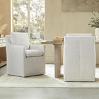 Upholstered Dining Chairs with Casters, No Assembly Modern Accent Armchair with Rollers for Dining Room, Bedroom, Living Room, Reading Room, Already Assembled, Linen, 4 Box