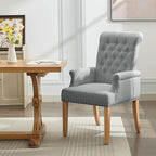 Fabric Dining Chair with Arms, Upholstered Tufted High Back Dining Room Chairs, Accent Armchair with Solid Wood Leg and Nailhead Trim, Kitchen Dining Living Room, Light Grey