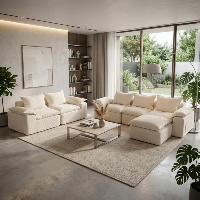 2Pcs Cloud Sectional Couch Sets, Convertible Modular Sofa. Beige