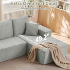 166.9" Cloud Sectional Couch with L-Shape Chaise, Upholstered Corduroy Couches Sleeper with Deep Seat, Modern Modular Comfy Sofa Chaise Longue for Living Room Bedroom, No Assembly Required, Grey