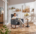 Yaheetech Rocking Chair, Upholstered Glider Chair with Side Pocket, Nursery Chair with High Backrest and Rubber Wood Legs, Rocking Accent Armchair for Living Room Bedroom Nursery, Gray